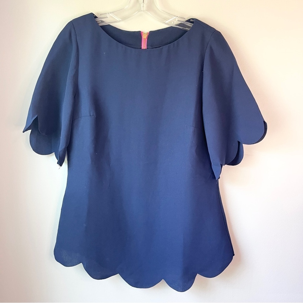 Sail to Sable Oversize Navy Scallop Blouse
